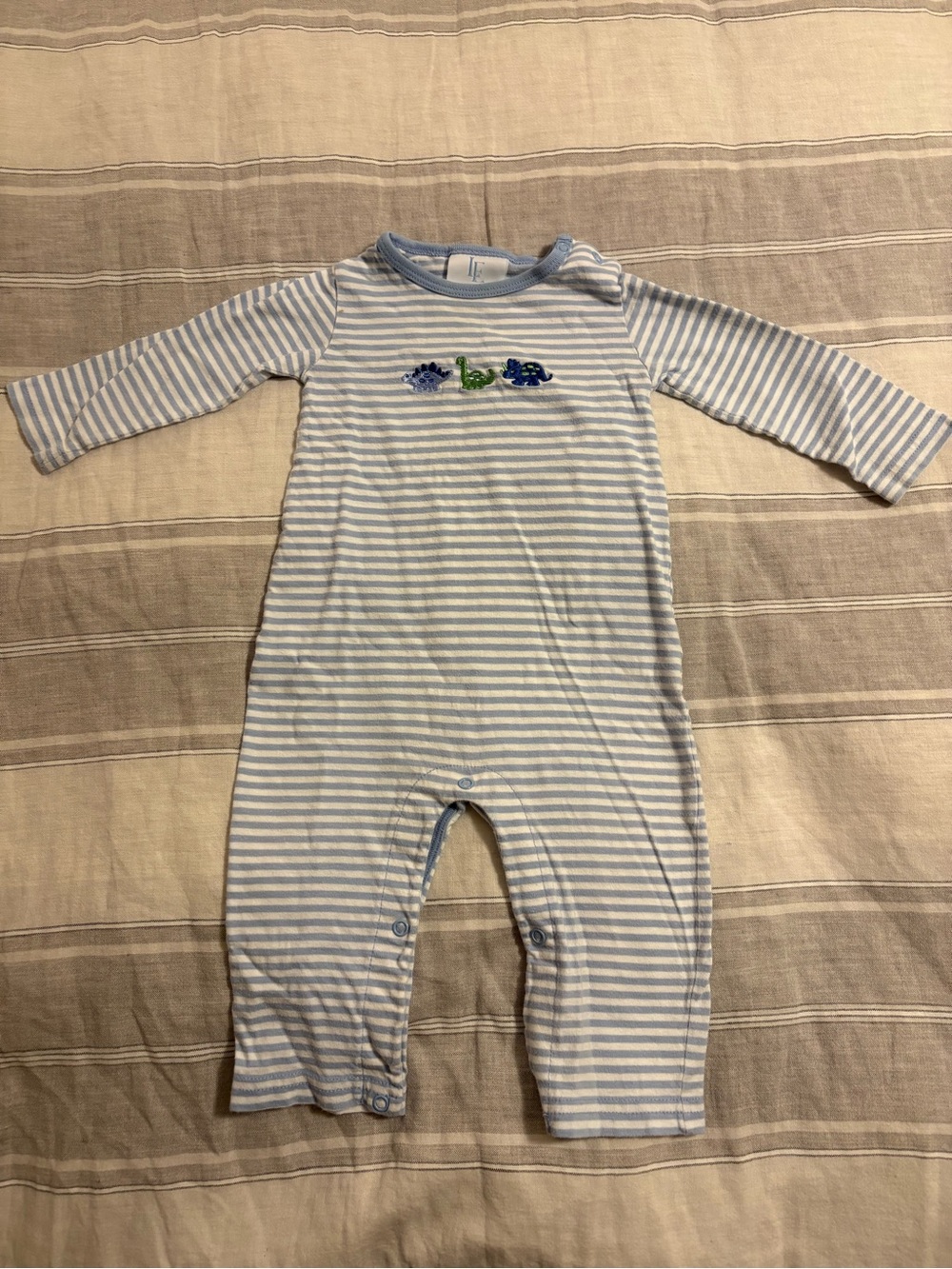 Little English 9M Dinosaur Blue & White Striped Long-Sleeve Playsuit One-Piece